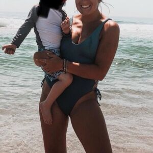 blue tie side one piece cheeky swim | aerie